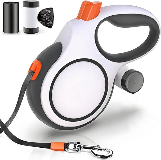 Retractable Dog Leash 26ft Heavy-Duty for Medium & Large Dogs - Upgraded Lock, Tangle-Free, Ergonomic Grip - Perfect for Walking, Running, Outdoor Training (White)