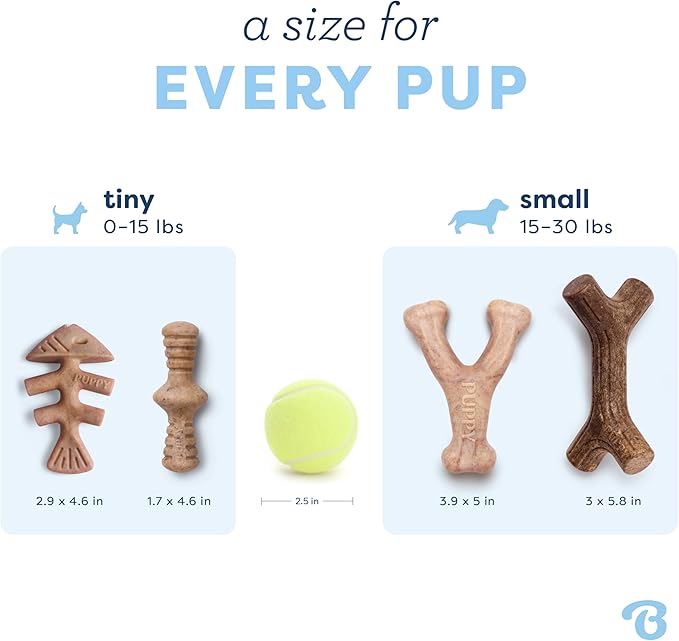 Benebone Puppy 4- Pack Durable Dog Chew Toys for Gentle Chewers, Made in USA, Small