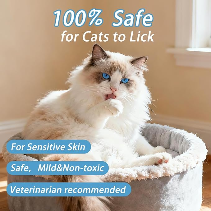 2PCS Waterless Cat Shampoo Essence with Pink Detangling Spray Brush, Hypoallergenic Concentrate for Sensitive Skin, No-Rinse Formula Helps Manage Shedding & Maintain Coat Health,0.34 oz*2 (Blue)