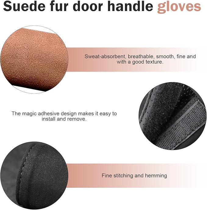 2 PCS Car Inside Door Handle Protectors, Anti-scratch Suede Leather Interior Trim, Non-slip Sweat-absorbent Handle Wrap with Hook & Loop, Interior Accessory for Cars Trucks Vans (Brown)