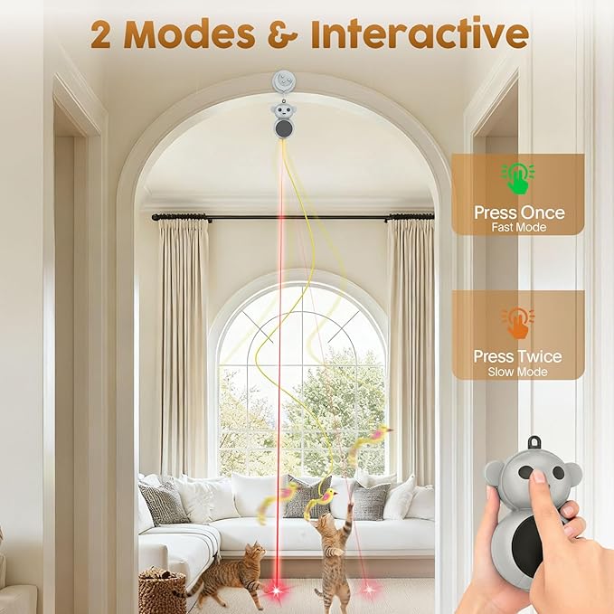 Interactive Cat Toys for Indoor Cats: 2 in 1 Cat Toy with Automatic Flying Bird & Mouse Wand, Smart Motion Mode Adjustable Speed, USB Rechargeable Safe for Bored Kittens and Adult Cats
