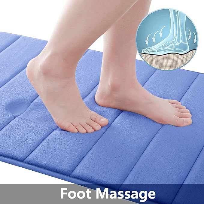 Buganda Memory Foam Bath Mat, 30" x 20", Ultra Soft and Non-Slip Bathroom Rugs, Water Absorbent and Machine Washable Bath Rug for Bathroom, Shower, and Tub, Cornflower Blue