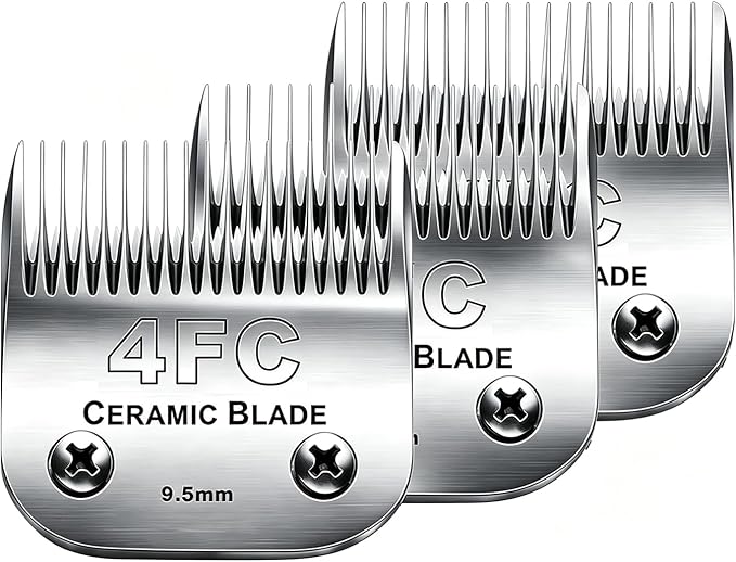 3PCS 4FC Blades Dog Grooming Clipper Replacement Blades Compatible with Andis Pet Clipper/Oster A5/Wahl KM Series Dog Clipper,Ceramic Blade & Stainless Steel Blade