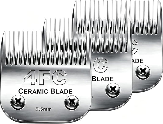 3PCS 4FC Blades Dog Grooming Clipper Replacement Blades Compatible with Andis Pet Clipper/Oster A5/Wahl KM Series Dog Clipper,Ceramic Blade & Stainless Steel Blade