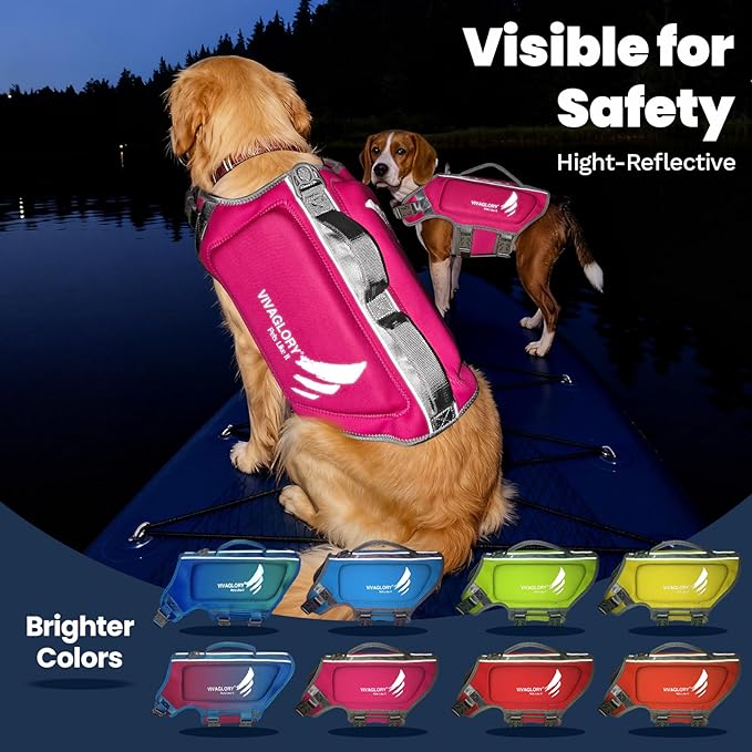 VIVAGLORY High Buoyancy Dog Life Vest, Swimming Vest with Handle, Dog Life Jacket for Swimming & Boating, Buoyancy for Puppy Doggy, M, Pink