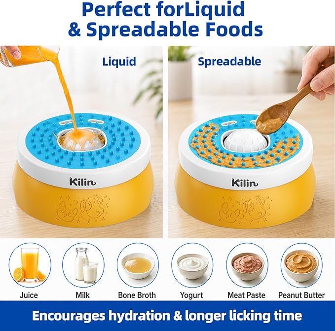KILIN Dog Lick Bowl Slow Feeder - Non-Spill Dog Enrichment Toys, Lick and Roll Bowl 1 Cup/8 FL OZ, for Dogs with Bone Broth, Yogurt and Wet Puppy Treat, Interactive Licking Ball for Dogs with Anxiety