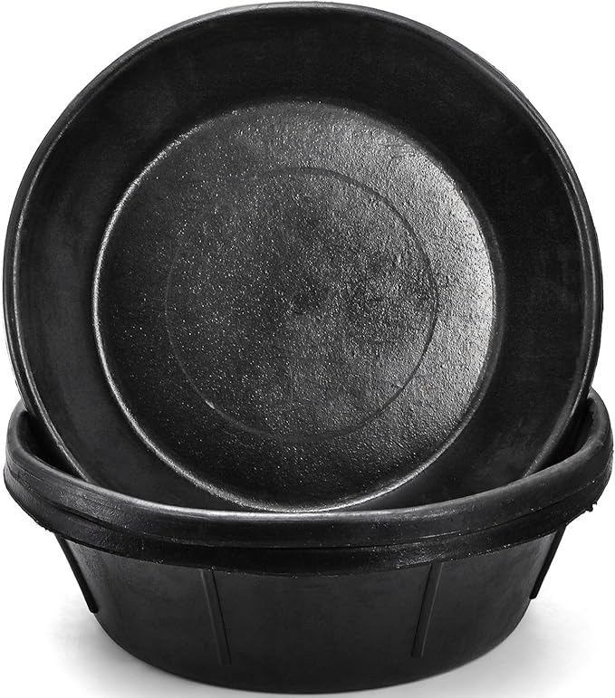 Cididu 3 Pack Rubber Feed Pan, 8 Quart Large Horse Feed Bucket, Heavy Duty Rubber Water Bowl for Livestock, Stackable Chicken Dust Bath Tub for Pig Goat Dog Cat Farm Animal Feeding, 14.5'' x 4.5''