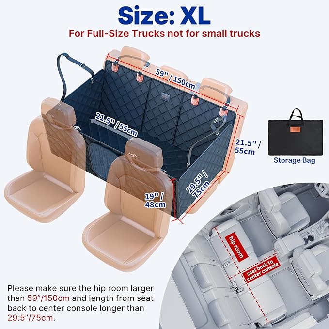 Convertible Back Seat Extender for Dogs, Foldable 400lb Hard Bottom Dog Car Seat Cover for Back Seat, Waterproof Dog Hammock Bed Backseat Cover for Dogs in Car SUV Truck Pet Seat Cover Black XL