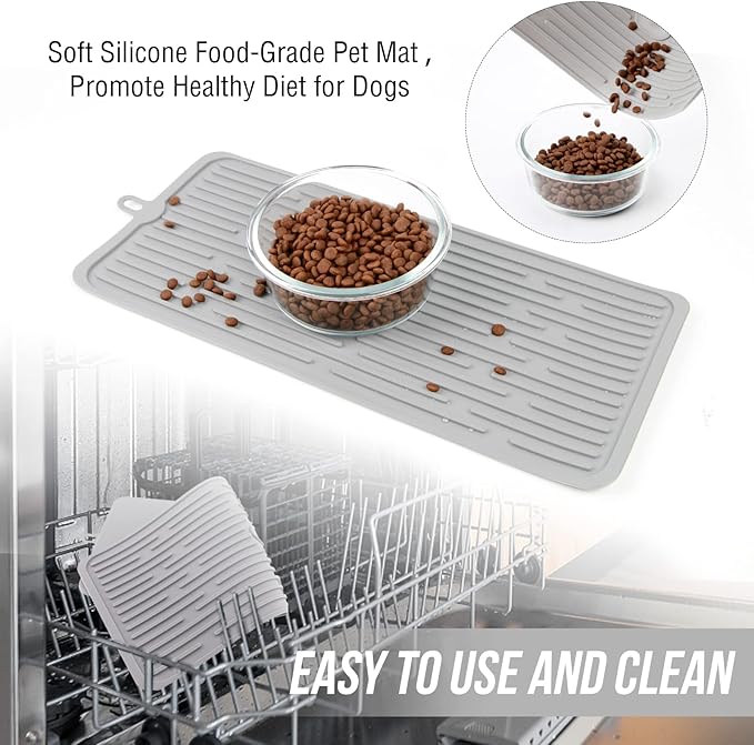 Pet Placemat for Dog and Cat,Mat for Prevent Food and Water Overflow,Portable and Foldable Mat,Suitable for Medium and Small Pet Placemat for Dog and Cat(Grey)