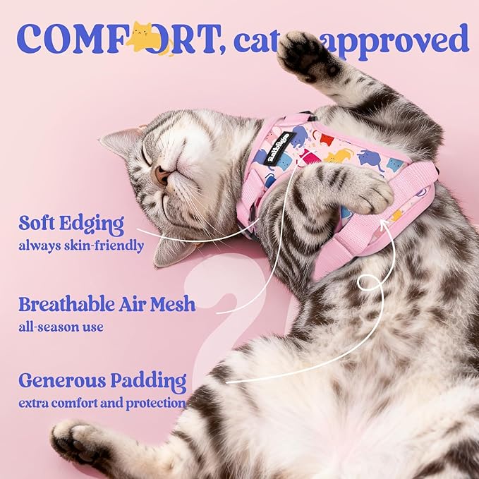 rabbitgoo Cat Harness and Leash Set, Escape Proof Vest Harness for Safe Outdoor Walks, Soft Breathable Adjustable Vest with Reflective Strips for Small and Average Cats, Purrty Pink, S