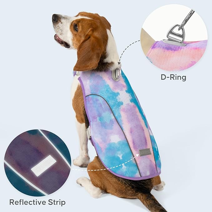 KYEESE Dog Cooling Vest, Breathable Mesh Dog Cooling Shirt for Small Dogs with D-Ring, Sun Protection Reflective Dogs Cooler Jacket with Adjustable Buckle for Summer Hiking Walking, Purple, M