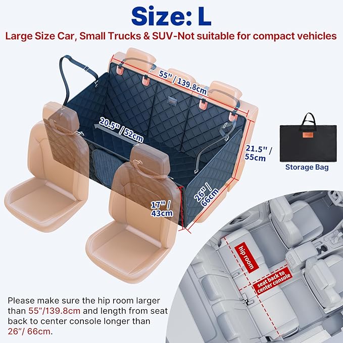 Convertible Back Seat Extender for Dogs, Foldable 400lbs Hard Bottom Dog Car Seat Cover for Back Seat, Waterproof Dog Hammock Bed Backseat Cover for Dogs in Car SUV Truck Pet Seat Cover Black L