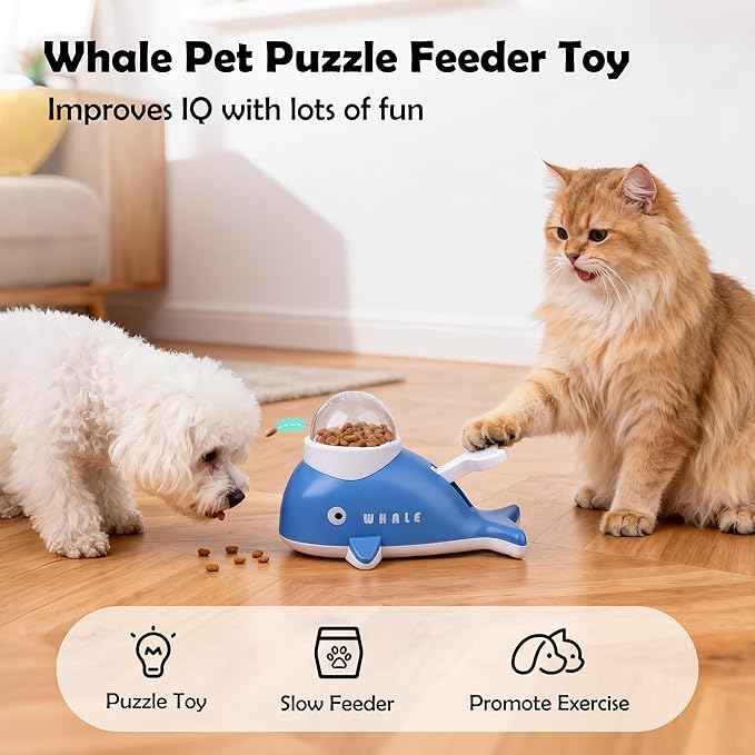 Pawise Interactive Dog Puzzle Toys & Cat Food Dispenser - Whale-Shaped Dog Puzzle Toy for Mental Stimulation, Slow Feeder Cat Bowl for Healthy Eating, Dog Enrichment Toys for Small Pets IQ Training