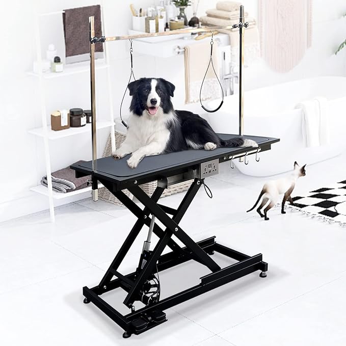 49.6” Pet Dog Grooming Table Adjustable Professional Trimming Table with Arms,Noose for Large Cat Shower Table, Maximum Capacity Up to 330LBS