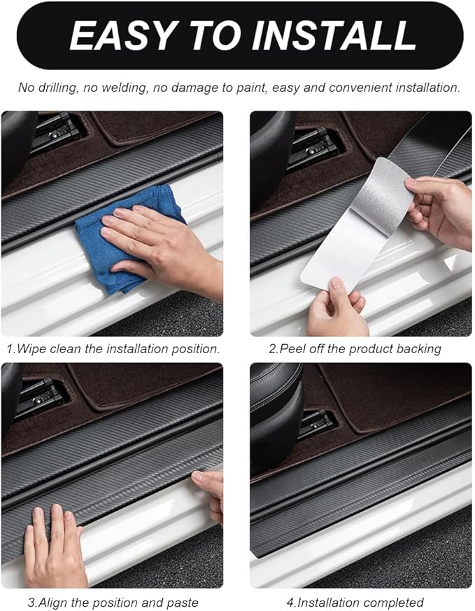 4 PCS Car Door Sill Protector, Waterproof Carbon Fiber Style Car Door Entry Guard Sill Protector, Anti-Scratch Door Threshold Strips Stickers for Most Vehicles, Car Accessories (Red-4pcs)