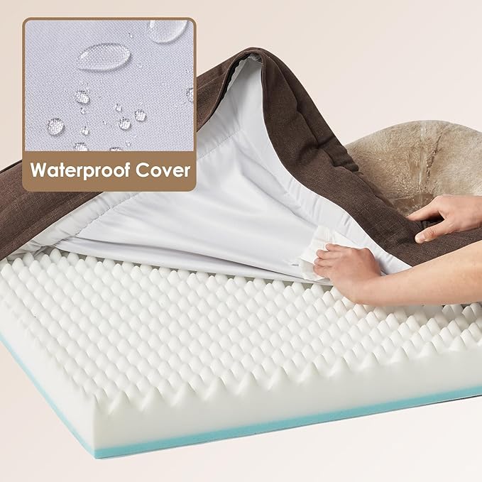 EHEYCIGA Orthopedic Dog Bed for Medium Dog, 35x22 Inch Memory Foam Dog Couch Bed with Sides, Waterproof Liner & Washable Removable Cover, Bolster Pet Sofa, Brown