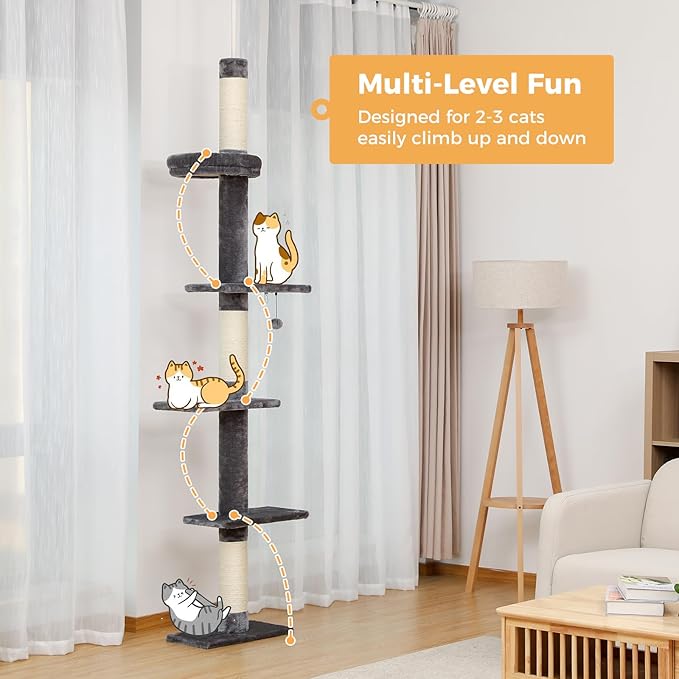 PETEPELA Cat Tree for Indoor Cats, 34.6" Small Cat Tower with Scratching Posts, 2 Condos, Scratching Ramp & Dangling Toys, Cat Play House for Kittens and Small Cats
