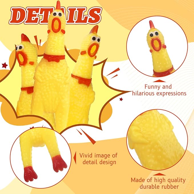 Zddaoole 20 Pcs Rubber Chicken,Screaming Chicken,Squeeze Chicken,Yellow Rubber Squawking Dog Toys,Prank Novelty Noise Toy