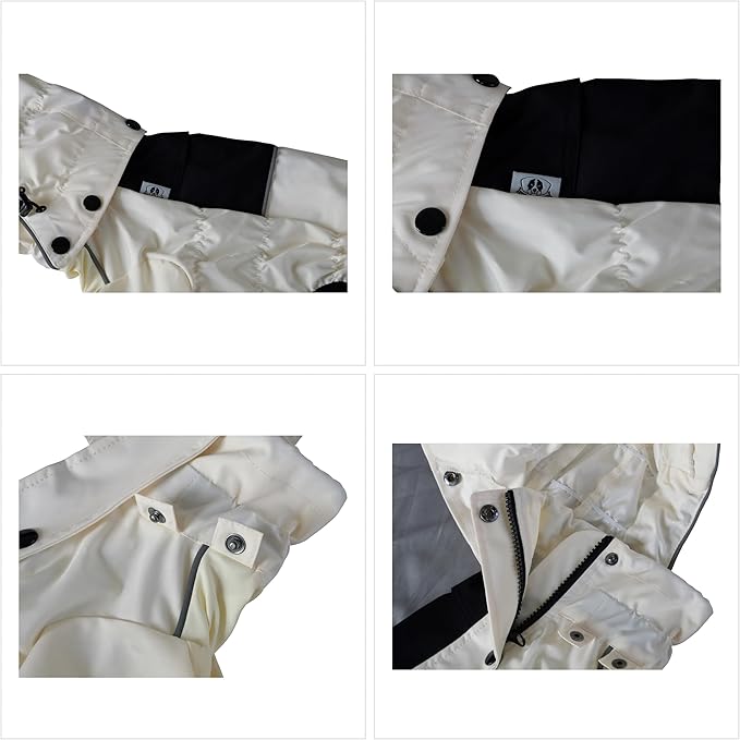 LOVELONGLONG Waterproof Dog Raincoat with Removable Hood – Outdoor Full Body Dog Jacket, Windproof Snowproof Shell Suit – All Season Pet Rain Gear Ivory XS