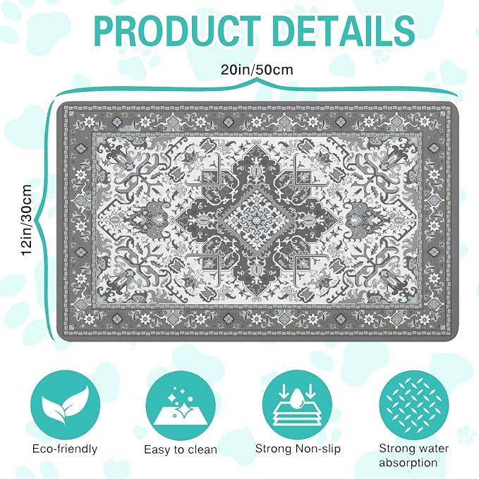 Pet Feeding Mat for Floors Waterproof Dog Mat for Food and Water Absorbent Quick Dry Non Slip mat for Cat Bowls