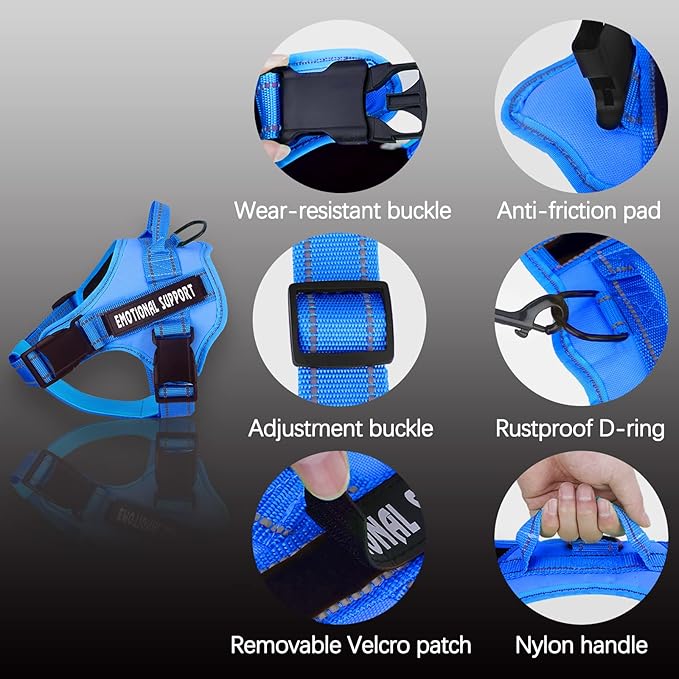voopet Service Dog Harness, Emotional Support Pet Vest Harness, Reflective Breathable and Adjustable No-Pull ESA Dog Harness for Small Medium Large Dogs (with 4 PCS Removeable Tags)