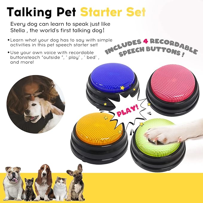 Recordable with LED Function Dog Buttons for Communication Multicolor Pet Set of 4 Talking Dog Buttons