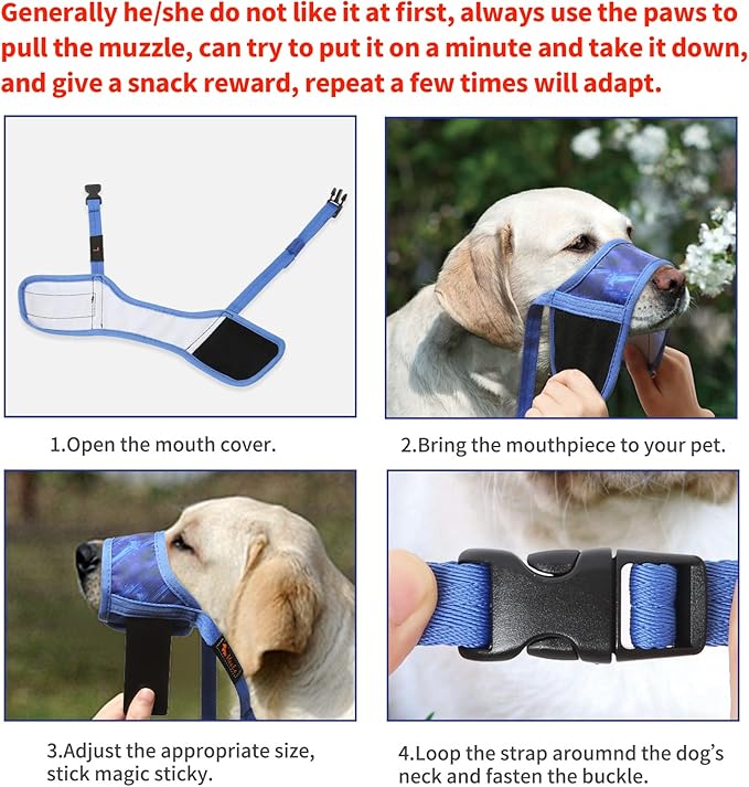 HEELE Dog Muzzle,Soft Nylon Muzzle Anti Biting Barking Chewing,Air Mesh Breathable Drinkable Adjustable Loop Pets Muzzle for Small Medium Large Dogs 4 Colors 4 Sizes (P-Sky Blue, M)
