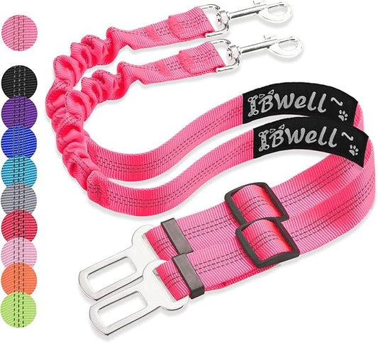 IBWell Dog Seat Belt for Car with Elastic Bungee Leash, Car Leash Car Seat Belt for Dogs (Pink, 1PCS-27.6")