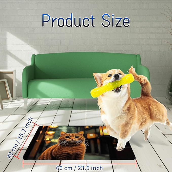 Dog Food Mat, 15.7" x 23.6" Absorbent Pet Feeding Mat for Food and Water, Waterproof Diatom Mud Pet Placemat with Non-Slip Rubber Backing, Easy Clean Cat Bowl Mat for Floors - City Lamp Cat