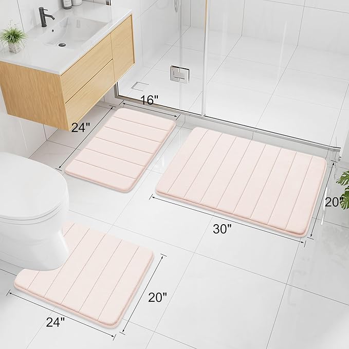 Buganda Memory Foam Bath Mat, 55" x 24", Ultra Soft and Non-Slip Bathroom Rugs, Water Absorbent and Machine Washable Bath Rug Runner for Bathroom, Shower, and Tub, Pink