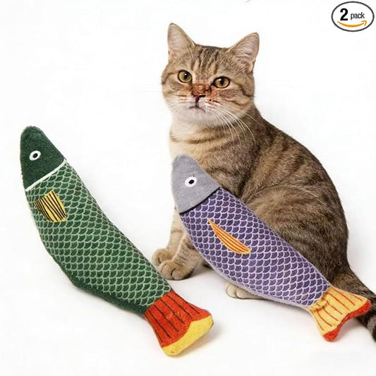 2 Pcs Fish Shaped Catnip Toys Crinkle Sound Cat Chew Toys for Teething Interactive Plush Toys for Indoor Cats Self Play Chew Sticks Bored Relief Perfect Cat Gift (2 Pcs Pack)