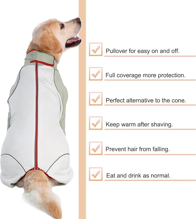 Dog Onesie Coat - Water-Repellent & Stretchable, Dirt-Resistant Outdoor Puppy Suit with Reflective Strips | Controls Shedding | for Small, Medium, Large Dogs (Beige, 2XL(Weight 23-33 lbs))