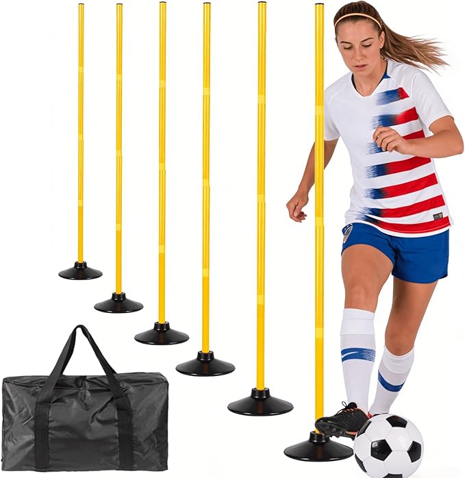 Desyeryamimi 5 FT Agility Training Poles for Soccer/Dog/Horse,Adjustable Football Basketball Speed and Agility Training Equipment,Set of 4/6 with Round Rubber Base