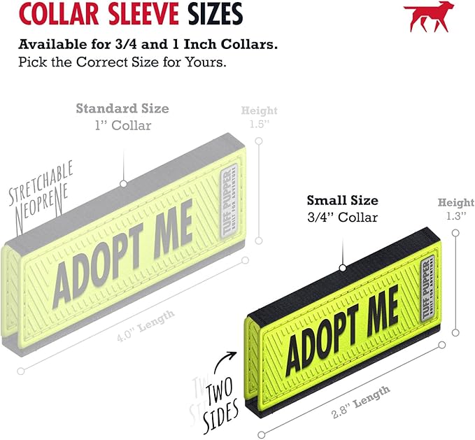 Tuff Pupper 2-Pack Waterproof Collar Sleeves | Fits Any 3/4 Inch Wide Dog Collar | Dual Sided Message | Durable Silicone & Neoprene | Odor & Stink Proof | Easy Slide On & Off (Adopt Me, Small)