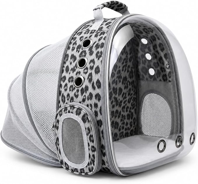 Expandable Cat Carrier Backpack for Cats & Dogs, Bubble Window Pet Travel Backpack with Breathable Mesh, Anti-Collapse Structure, Side Door, for Vet Visits, Hiking, Black and White Animal