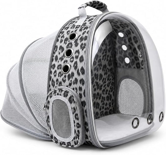 Expandable Cat Carrier Backpack for Cats & Dogs, Bubble Window Pet Travel Backpack with Breathable Mesh, Anti-Collapse Structure, Side Door, for Vet Visits, Hiking, Black and White Animal