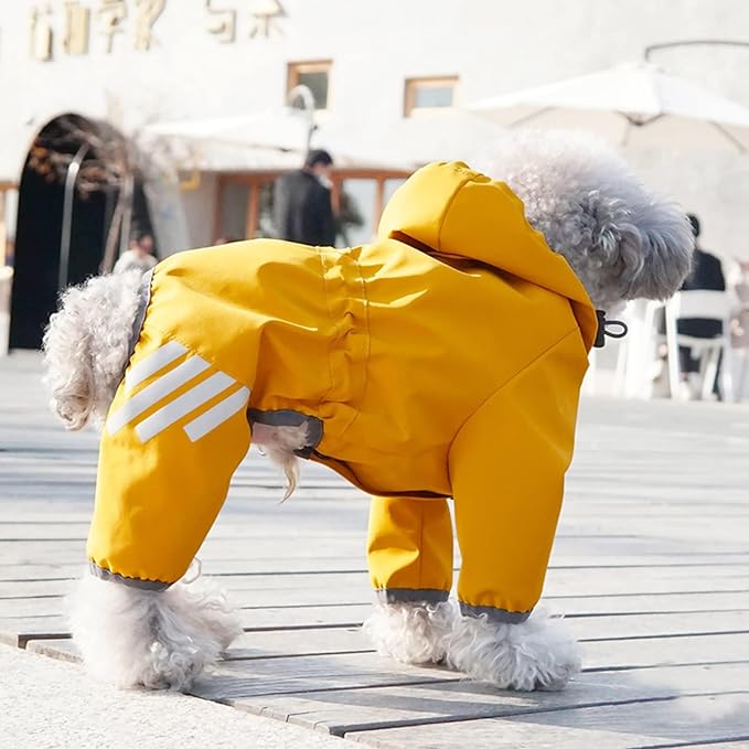 Dog Raincoat, Waterproof Dog Rain Jacket with Hood, Rain Coat with Leash Hole, Reflective Strap for Small Medium Dogs, Outdoor Adventures/Walking Lightweight Puppy(Yellow,XS)