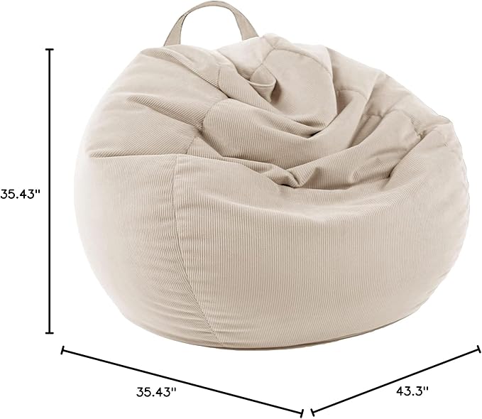 LPMOERA Stuffed Animal Storage Bean Bag Chair Cover (No Filler) For Kids and Adults.Pets Dogs/Cats Lazy Beds.Soft Stuffable Bean Bag For Organizing Children Plush Toys or Memory Foam Cream White L
