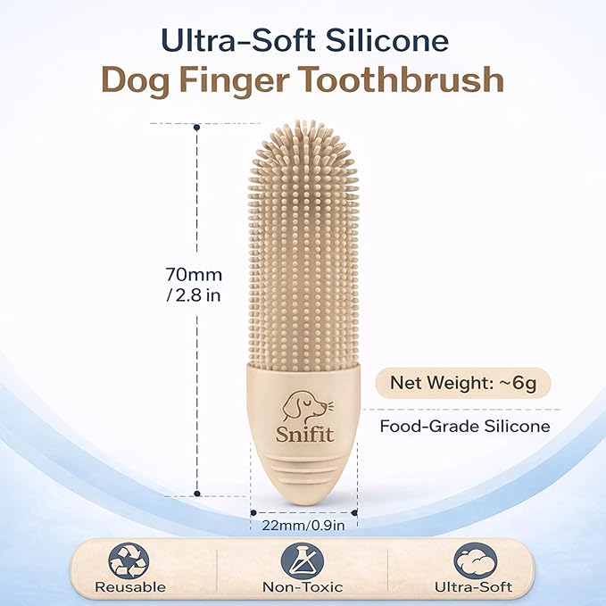 Dog Finger Toothbrush for Small & Large Dogs - Reusable Soft Silicone Dog Dental Finger Brush Fit All Breed Sizes - Non-Toxic Finger Teeth Cleaner for Dogs Prevents Bad Breath & Oral Care-Beige
