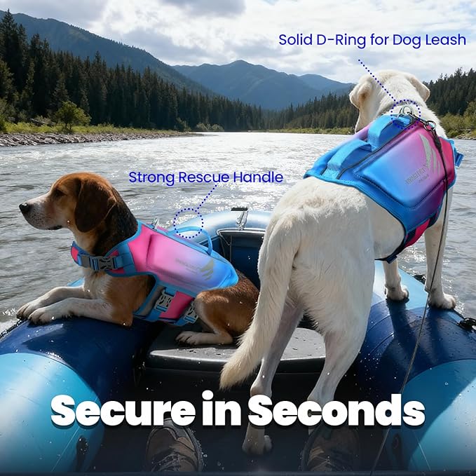 VIVAGLORY High Buoyancy Dog Life Vest, Swimming Vest with Handle, Dog Life Jacket for Swimming & Boating, Buoyancy for Puppy Doggy, M, Pink Blue