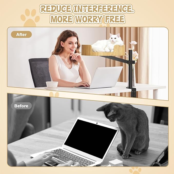 Cat Desk Bed for Indoor Cats, 360° Rotating & Adjustable Cat Bed for Desk, Heavy-Duty Metal Desk Cat Bed with Secure Clamp, Space-Saving Desk Cat Bed for Office Desk & Gaming Table,Detachable.