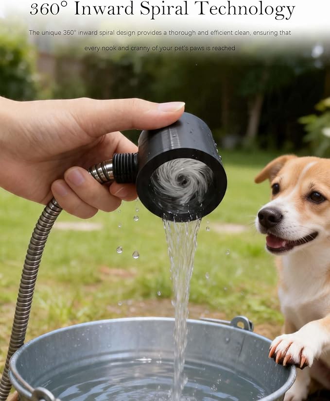 Pet Paw Showerhead - 360° Inward Spiral Dog Shower Attachment for Easy and Quick Clean, Portable and Lightweight Grooming Tool for Indoor and Outdoor Pet Bathing (Yellow)