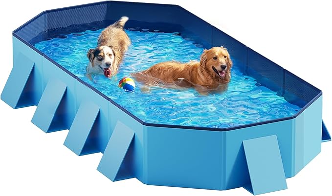 Peteast Foldable Dog Pool with Sturdy Square Design, Durable 82" Lx46 Wx12 D Extra Large Portable Pet Bathtub with Reinforced Sidewalls for Stability, Ideal for Indoor & Outdoor Use (Blue)
