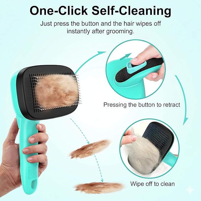 5 PCS Self Cleaning Slicker Brush & Pet Grooming Rake & Bath Brush & Nail Clippers & Pet Comb for Dogs and Cats,Professional Deshedding Dematting Tool for Long and Short Haired Pets