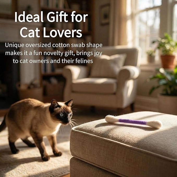 Cotton Swabs Cat Toys with Catnip,6 Pk Soft Interactive Giant Q Tip Cat Toy,Durable for Chew, Organic Catnip for Anxiety & as Digestive Aid,The Ideal Gift for cat Lovers(Beige 6-Pack)