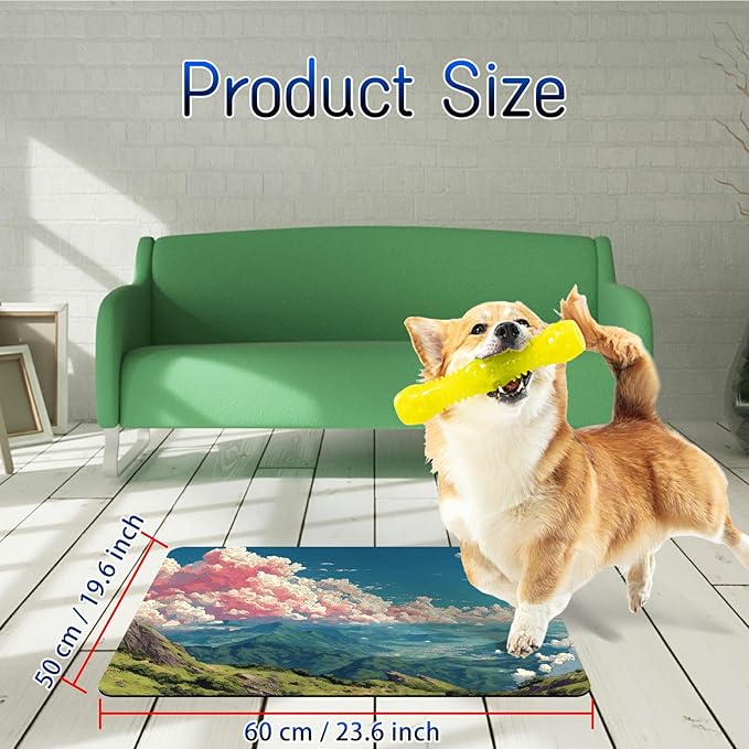 Dog Food Mat, 19.6" x 23.6" Absorbent Pet Feeding Mat for Food and Water, Waterproof Diatom Mud Pet Placemat with Non-Slip Rubber Backing, Cat Bowl Mat for Floors - Pink Cloud Mountain