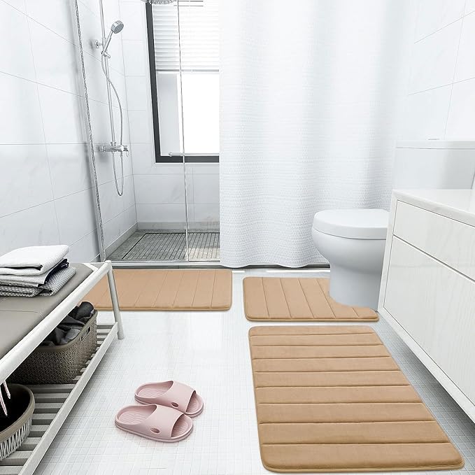 Buganda Memory Foam Bath Mat, 30" x 20", Ultra Soft and Non-Slip Bathroom Rugs, Water Absorbent and Machine Washable Bath Rug for Bathroom, Shower, and Tub, Camel