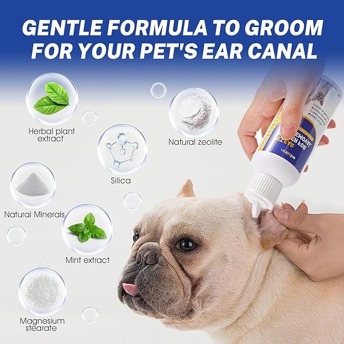 Dog Ear Hair Removal Tool with Ear Powder – 5.5” Curved Locking Forceps – Helps Remove Excess Ear Hair, Absorb Moisture & Reduce Odor for Poodles, Schnauzers, Shih Tzus & Cocker Spaniels