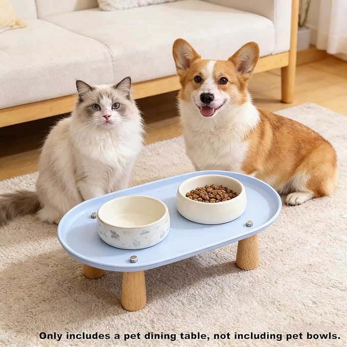 Generic Cat Bowl Raised Stand Rack to Protect Cat Neck Sturdy Non Slip Stable for Feeder Stand Elevated Holder, Blue 24cmx13cm