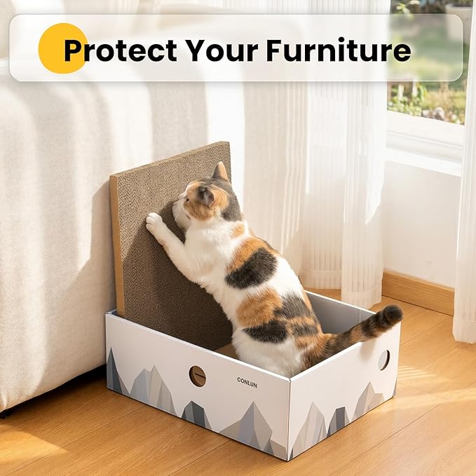 Conlun Cat Scratcher Box with 3-Layer Corrugated Pad, Heavy-Duty Double-Sided Cardboard Scratching Board & Bed, Checkered Design, for Cats,Jumbo
